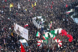 People attend a funeral procession for Iranian Major-General Qassem Soleimani, head of the elite Quds Force, and Iraqi militia commander Abu Mahdi al-Muhandis, who were killed in an air strike at Baghdad airport, in Tehran, Iran January 6, 2020. Nazanin Tabatabaee/WANA (West Asia News Agency) via REUTERS ATTENTION EDITORS - THIS IMAGE HAS BEEN SUPPLIED BY A THIRD PARTY