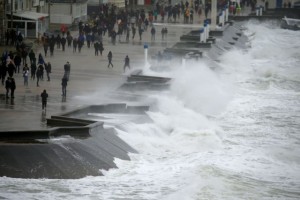 Waves crash against the breakwater during Storm Ciara at Wimereux, France, February 9, 2020. REUTERS/Pascal Rossignol