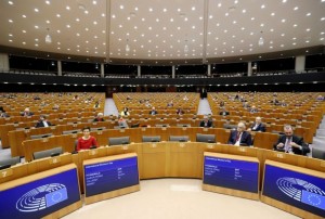 A general view of the hemicycle showing a few MEP's during a monthly plenary session of the European Parliament, shortened due to coronavirus outbreak, in Brussels, Belgium March 10, 2020. REUTERS/Yves Herman